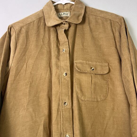 VTG LL Bean Corduroy Button Front Shirt Dress Womens Khaki Midi Pocket Size 16 - Picture 2 of 6